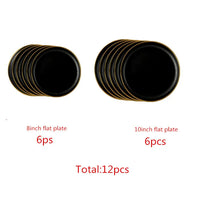 Black Porcelain Dinner Set - Gilt Rim Plates, Bowls & Serveware
