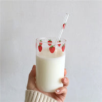 300ml Strawberry Glass Cup with Straw - Heat-Resistant Drinkware