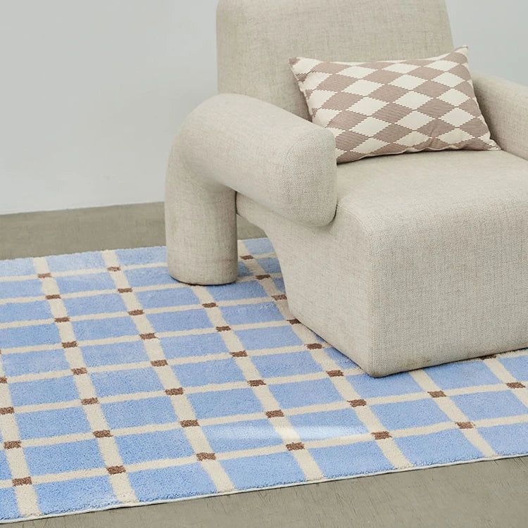 Plaid Plush Area Rug - Soft Minimalist Living Room Carpet