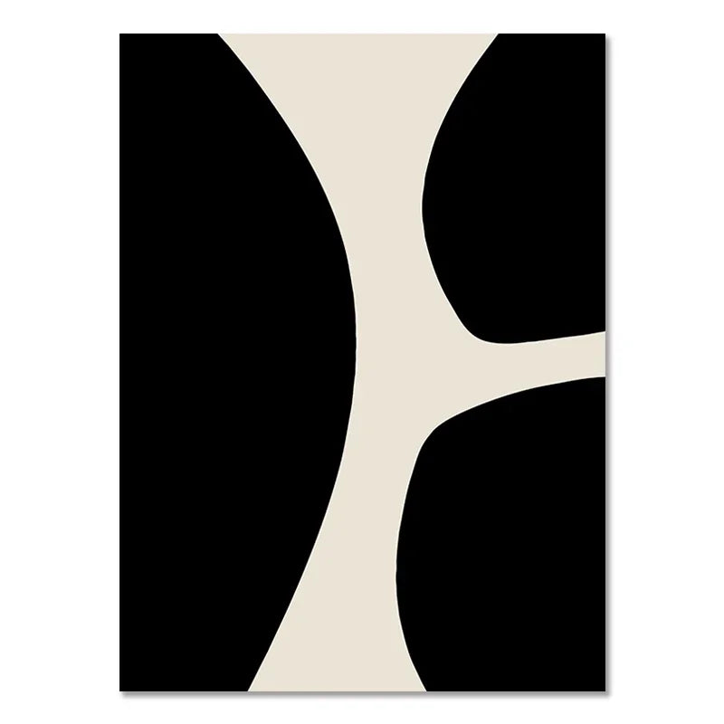 Abstract Boho Geometric Canvas Wall Art - Black and Beige Line Print