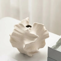 Geometric Wavy Ceramic Vase - Petal Silhouette Flower Arrangement Decor
