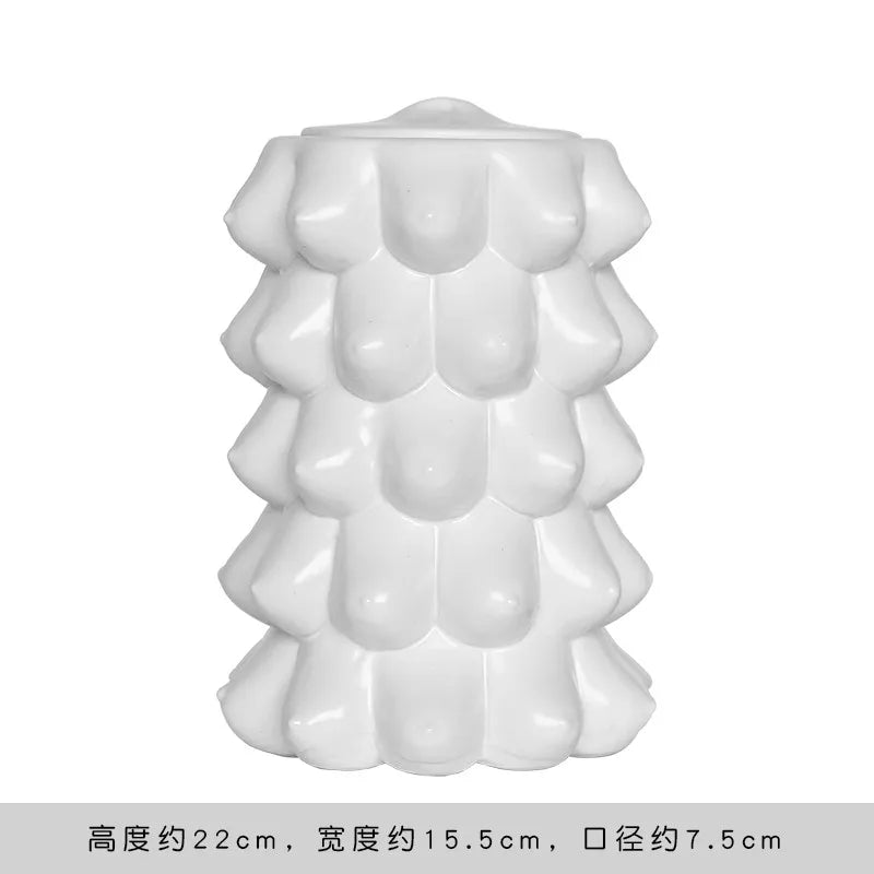 Nordic Face Ceramic Vase - Artistic White Decorative Accent