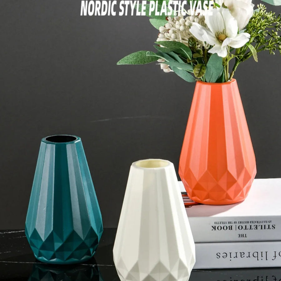 Diamond Shaped Decorative Vase - Nordic Floral Arrangement Accent