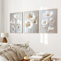 Nordic Beige Peony Floral Canvas Wall Art - Frameless Botanical Print