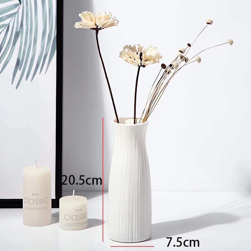Striped Decorative Vase - Ceramic Look Floral Display Accent