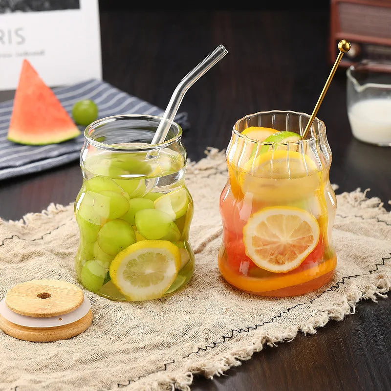 500ml Glass Tumbler with Straw - Mason Jar Cup with Bamboo Lid