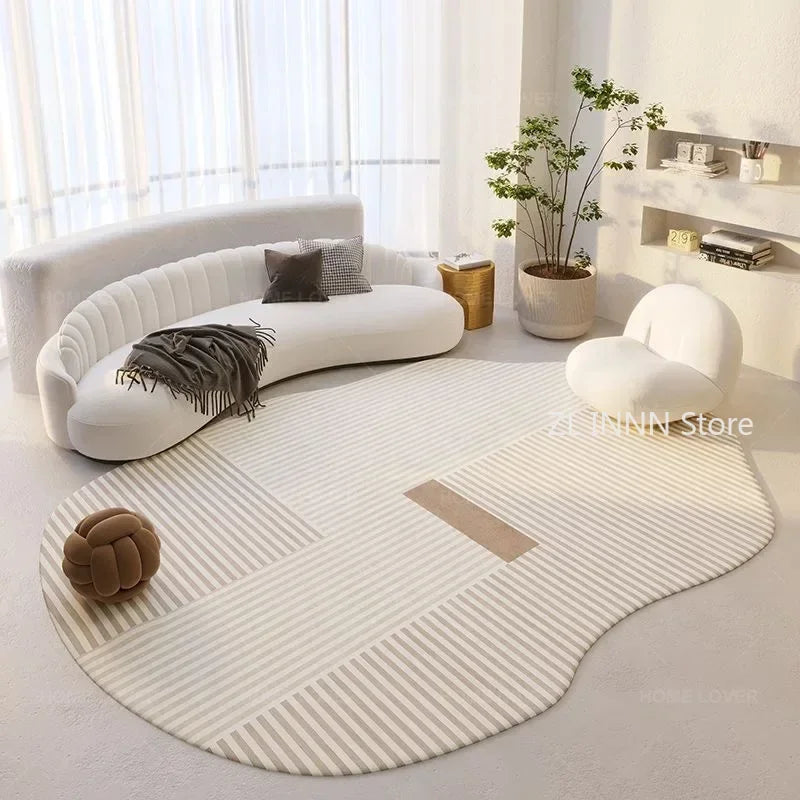 Cream Irregular Oval Area Rug - Soft Plush Bedroom Carpet