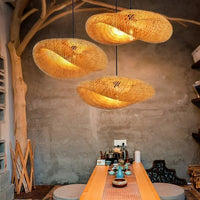 Handwoven Bamboo Rattan Pendant Light - Natural Wicker Ceiling Lamp