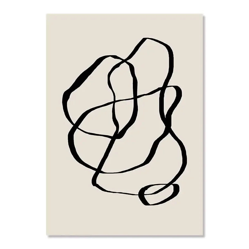 Abstract Boho Geometric Canvas Wall Art - Black and Beige Line Print