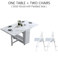 Foldable Dining Table Set - White Multifunction Rectangle Table with Chairs