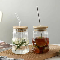 500ml Glass Tumbler with Straw - Mason Jar Cup with Bamboo Lid