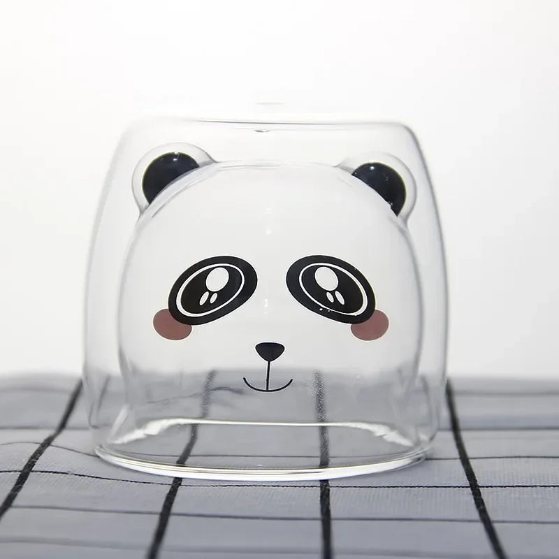 Double-Walled Animal Glass Mug - 250ml Cute Coffee Cup