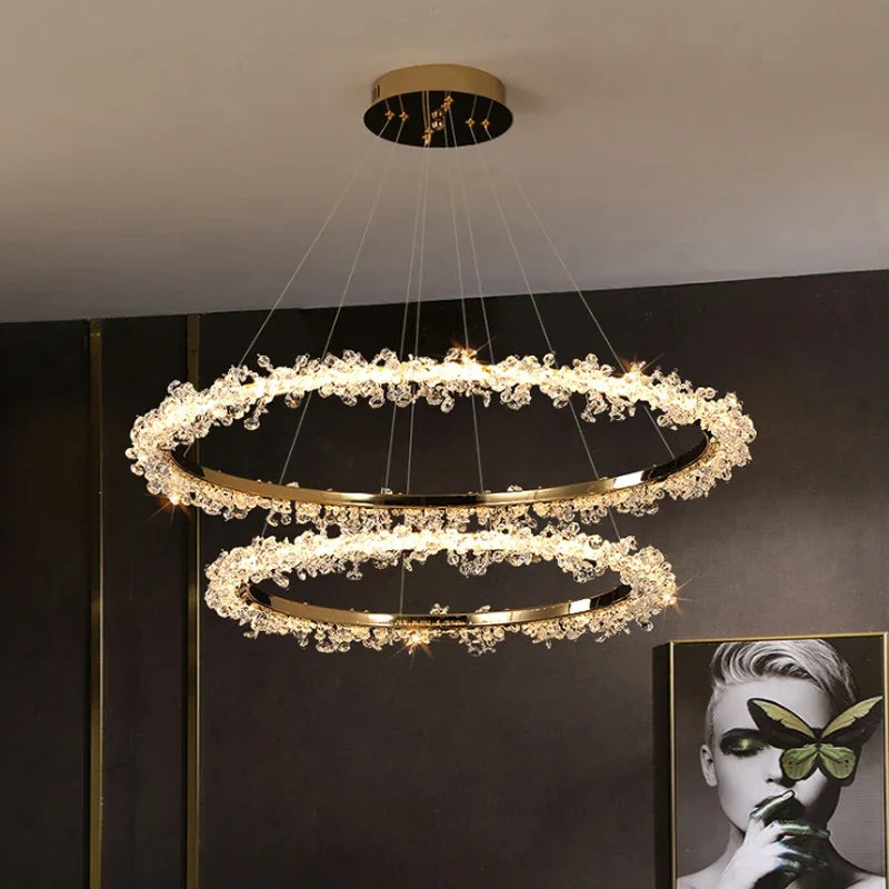 Dimmable Crystal Ring Chandelier - Modern LED Pendant Ceiling Light