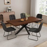 Extendable Grey Wood Dining Table Set - 6 Black Fabric Chairs