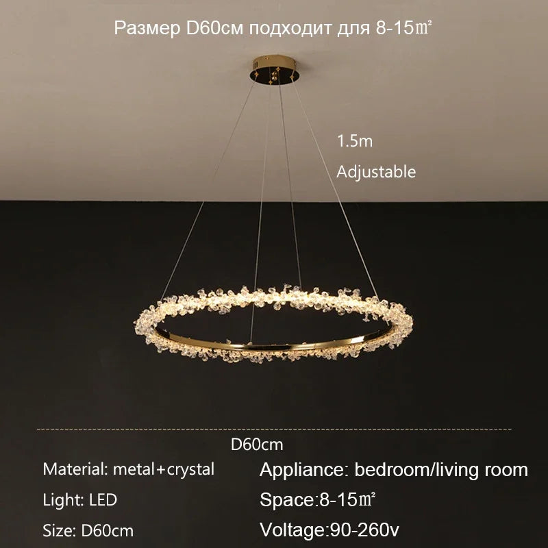 Dimmable Crystal Ring Chandelier - Modern LED Pendant Ceiling Light