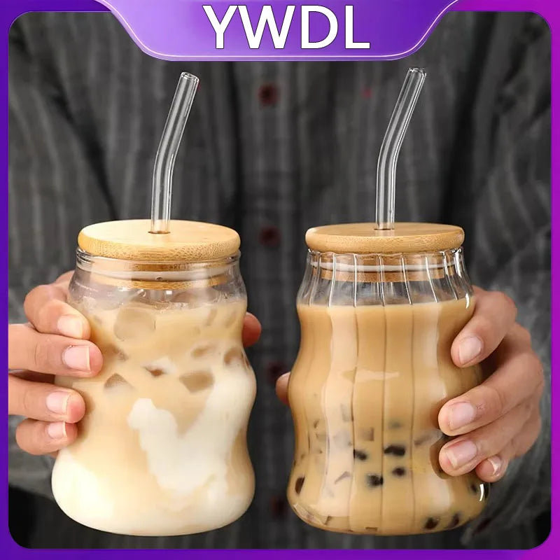 500ml Glass Tumbler with Straw - Mason Jar Cup with Bamboo Lid