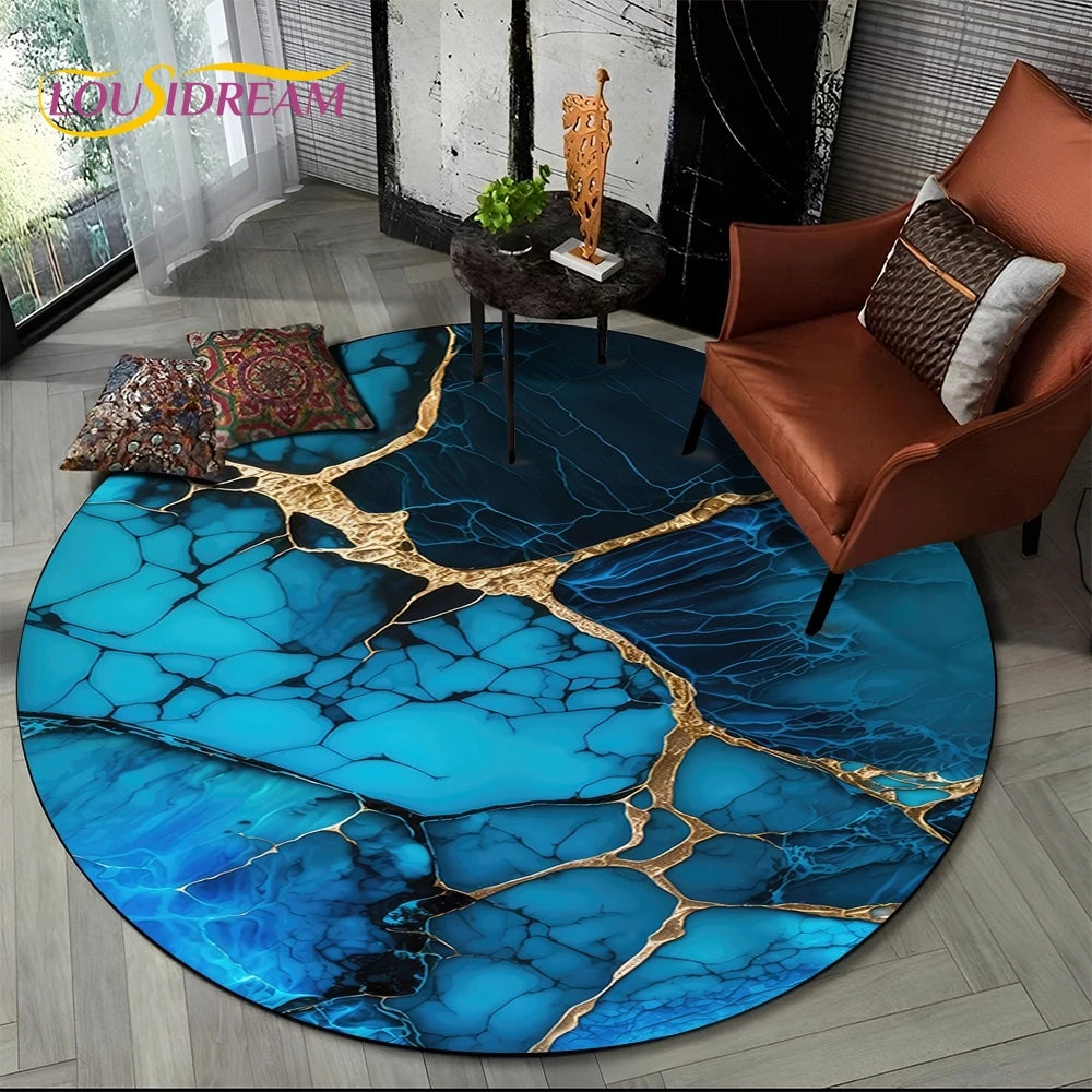 Luxury Marble Round Area Rug - Non-Slip Living Room Carpet