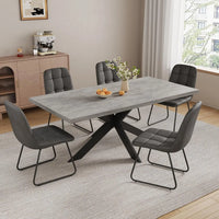 Extendable Grey Wood Dining Table Set - 6 Black Fabric Chairs