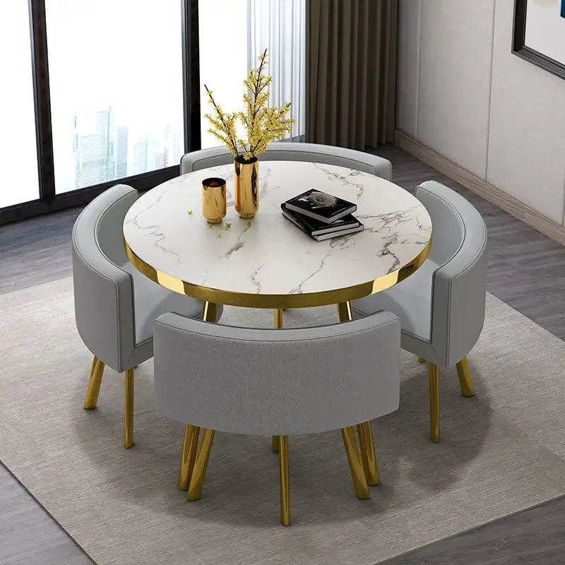 80cm Marble Round Dining Table Set - Modern Table with 4 Chairs