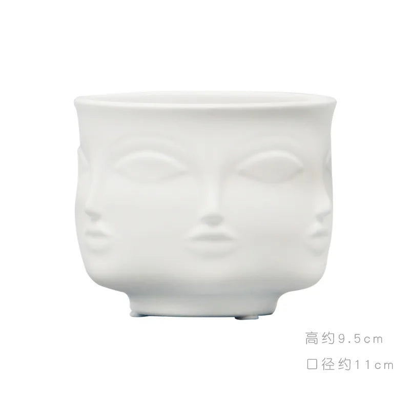 Nordic Face Ceramic Vase - Artistic White Decorative Accent