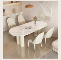 Cream White Oval Sintered Stone Dining Table Set - Modern 6-Chair Set