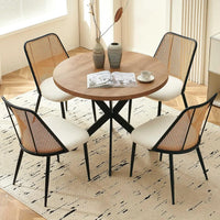 Round Dining Table Set with Rattan Chairs - Modern 4-Chair Set