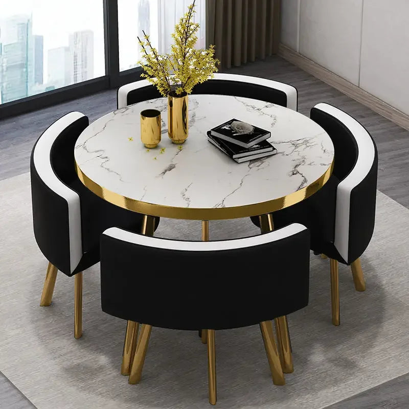 80cm Marble Round Dining Table Set - Modern Table with 4 Chairs