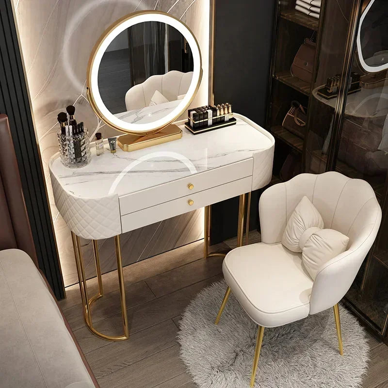Luxury Makeup Vanity Desk - LED Mirror Dressing Table with Storage