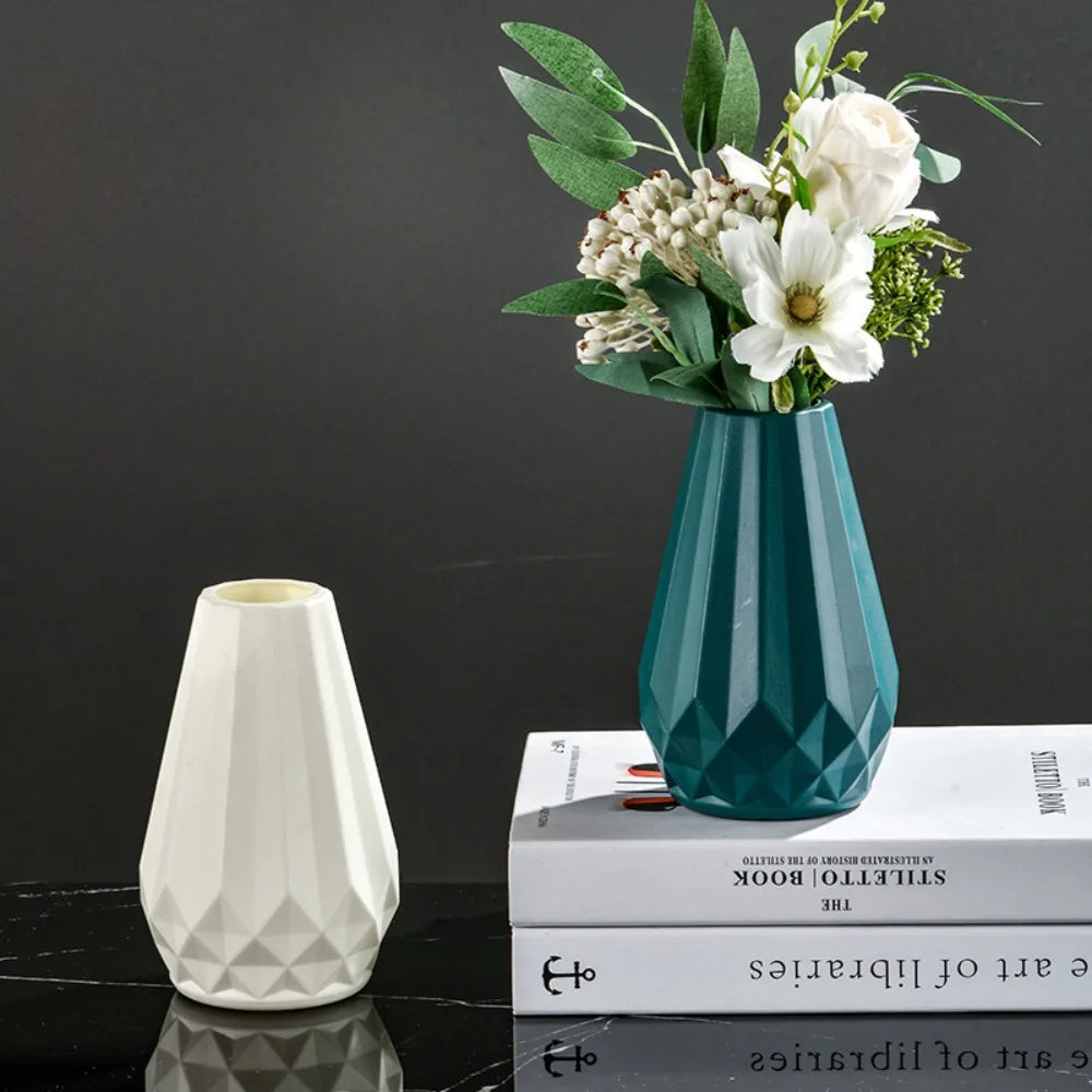 Diamond Shaped Decorative Vase - Nordic Floral Arrangement Accent