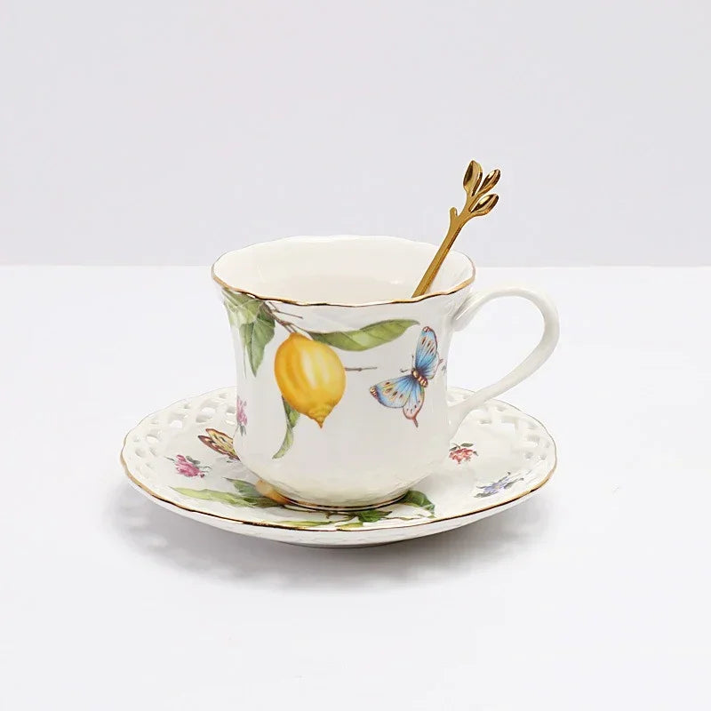 Lemon Pattern Ceramic Dinner Plate - Elegant European Tableware
