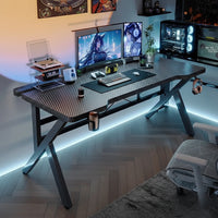 Gaming Desk with Monitor Stand - Carbon Fiber Textured Computer Table