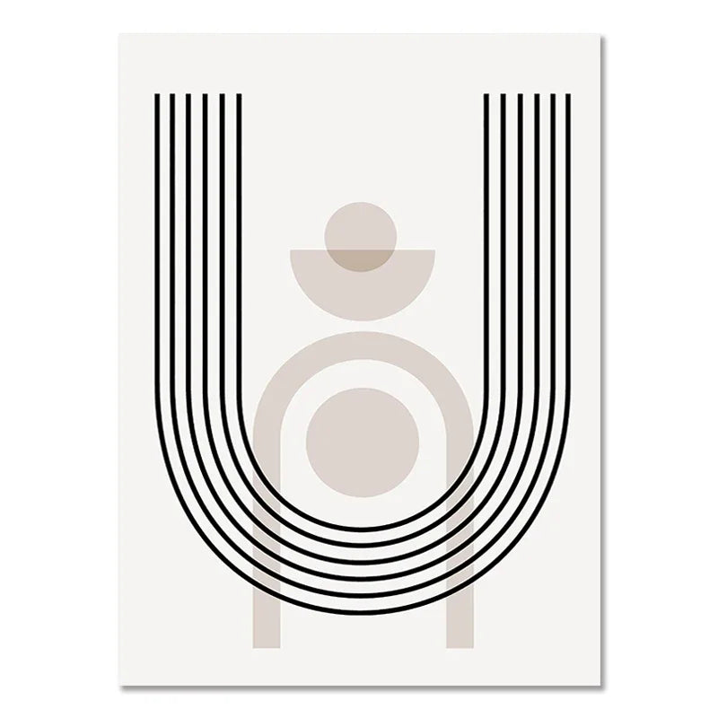 Abstract Boho Geometric Canvas Wall Art - Black and Beige Line Print