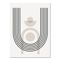 Abstract Boho Geometric Canvas Wall Art - Black and Beige Line Print