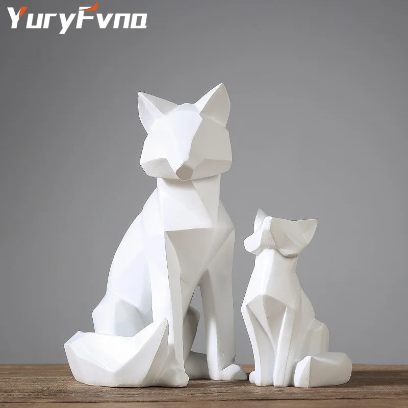 Geometric Fox Statue - Modern Resin Desktop Sculpture