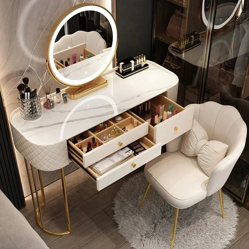 Luxury Makeup Vanity Desk - LED Mirror Dressing Table with Storage