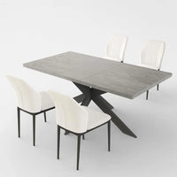 Extendable Grey Wood Dining Table Set - 6 Black Fabric Chairs