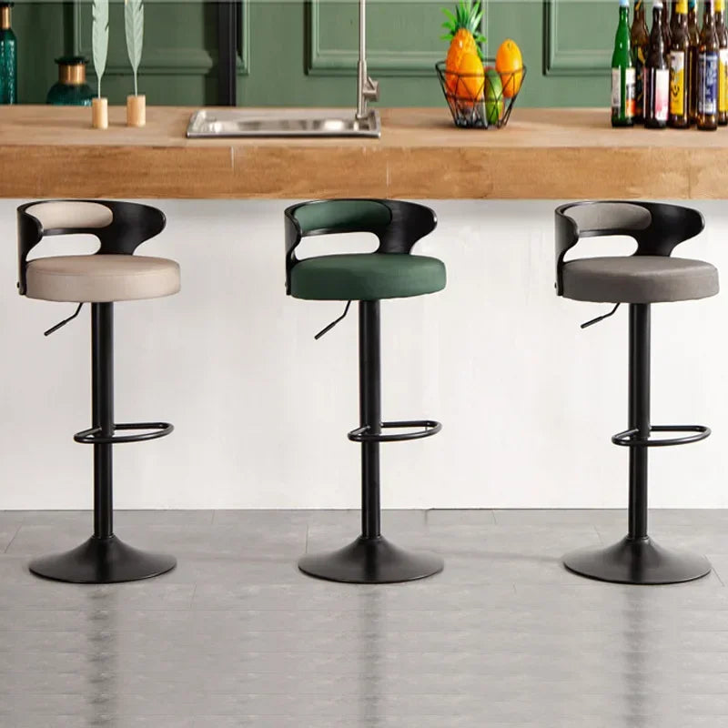 Modern Leather Swivel Bar Stool - Adjustable High Back Chair