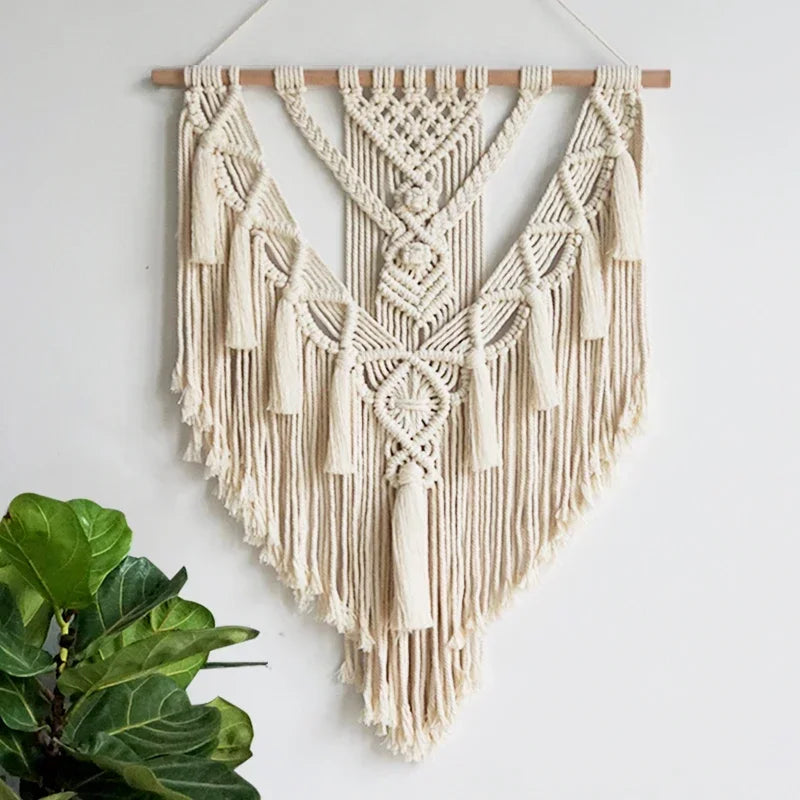 Handwoven Boho Macrame Wall Hanging - Geometric Tapestry Decor