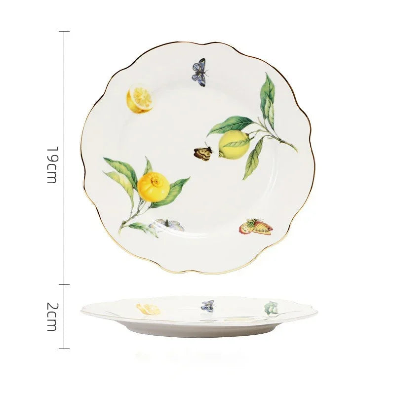 Lemon Pattern Ceramic Dinner Plate - Elegant European Tableware