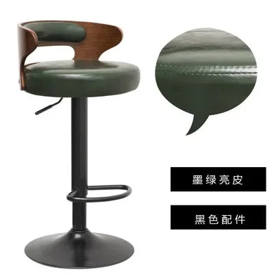 Modern Leather Swivel Bar Stool - Adjustable High Back Chair