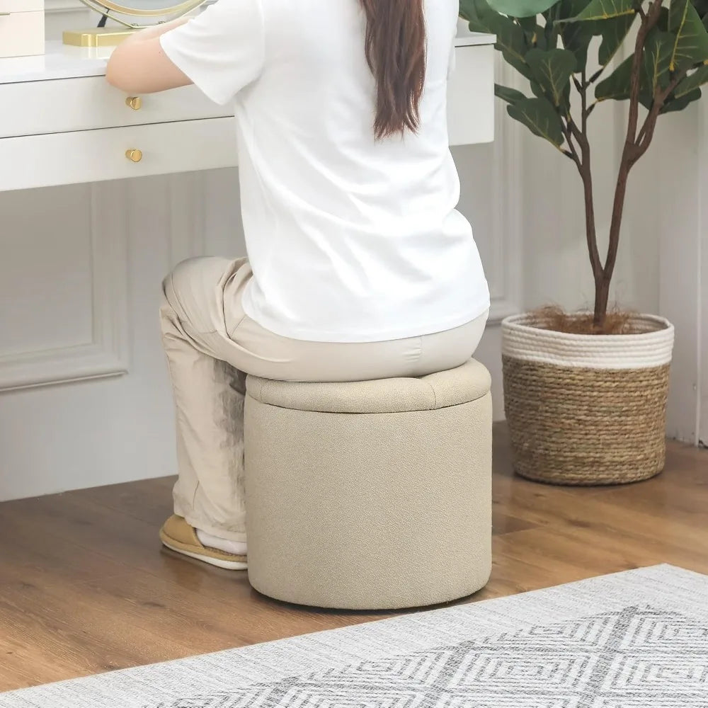 Fabric Storage Ottoman - Small Foot Rest Stool with Removable Lid