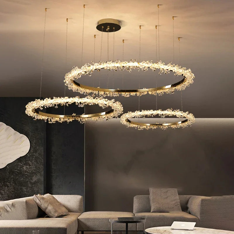 Dimmable Crystal Ring Chandelier - Modern LED Pendant Ceiling Light