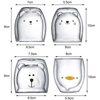Double-Walled Animal Glass Mug - 250ml Cute Coffee Cup