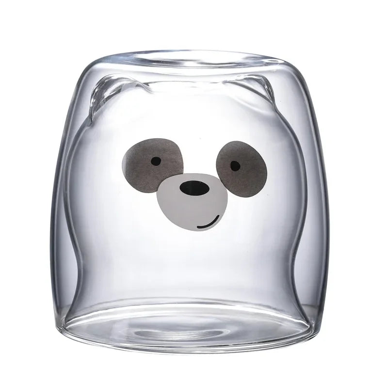 Double-Walled Animal Glass Mug - 250ml Cute Coffee Cup