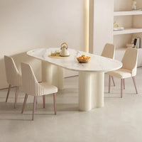 Cream White Oval Sintered Stone Dining Table Set - Modern 6-Chair Set