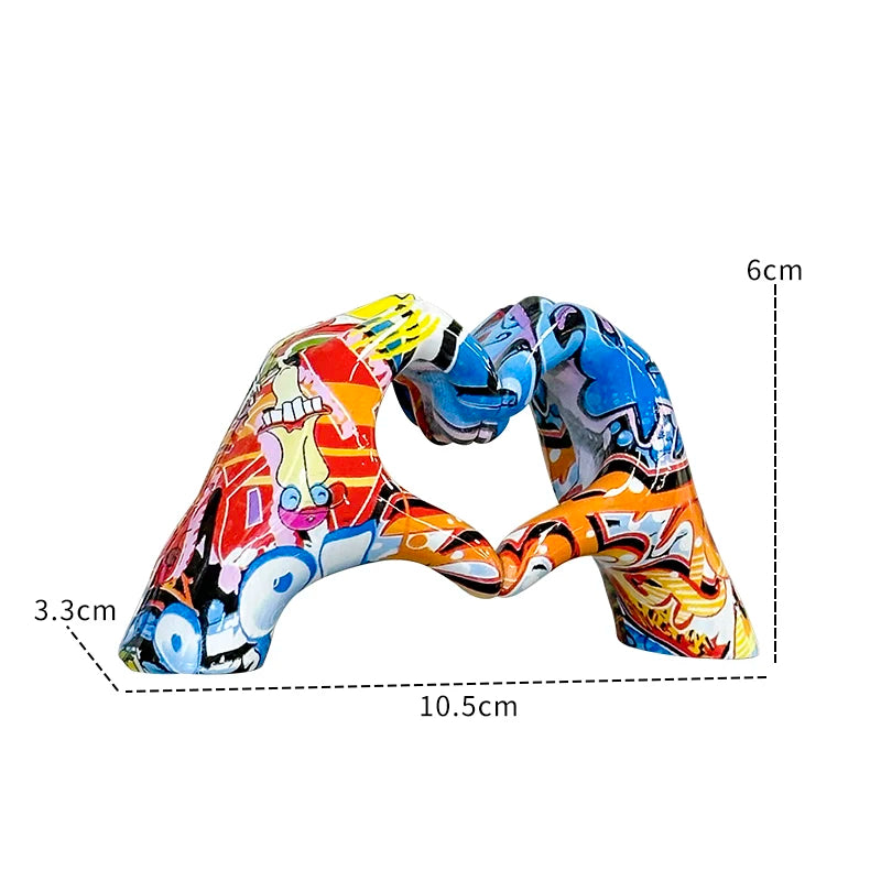 Graffiti Hand Heart Gesture Statue - Modern Resin Love Decor