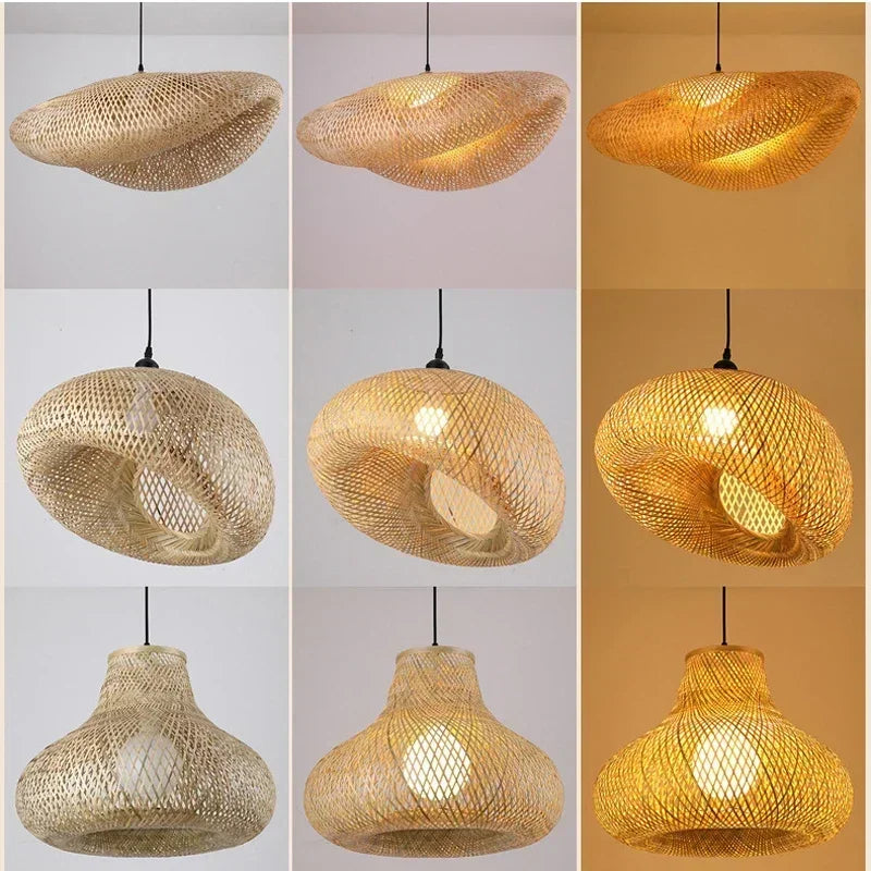 Handwoven Bamboo Rattan Pendant Light - Natural Wicker Ceiling Lamp