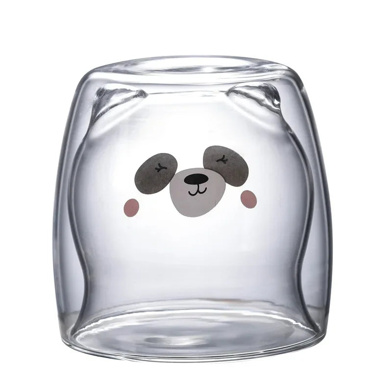 Double-Walled Animal Glass Mug - 250ml Cute Coffee Cup