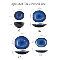 Irregular Ceramic Dinner Set - Blue Tableware for 1 to 4 People