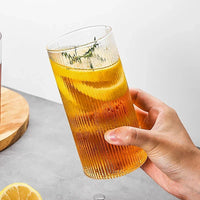 Japanese Vertical Pattern Glass Cup - Handmade Wine & Coffee Drinkware